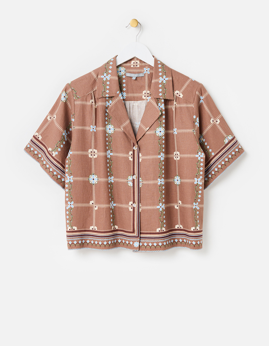 Brown Floral Print Short Sleeve Shirt